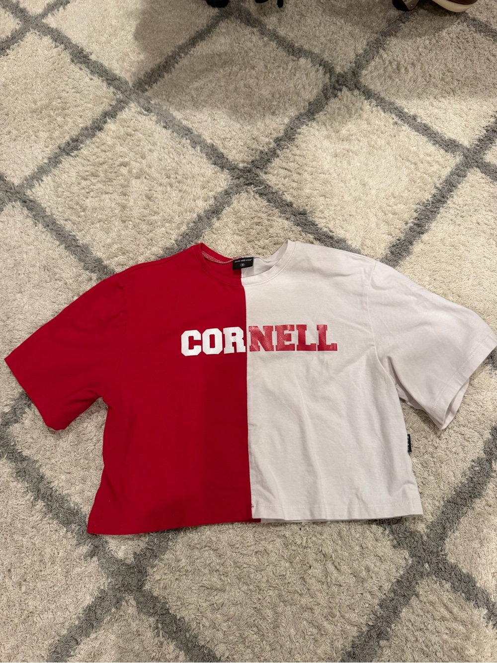 Hype and Vice Cornell Split-Color Tee in Red and White